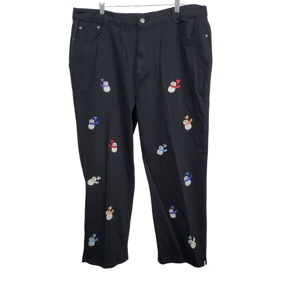 Quacker Factory Denim - Quacker Factory 2X Jeans Black Denim Pants Holiday Snowman Embroidery Festive